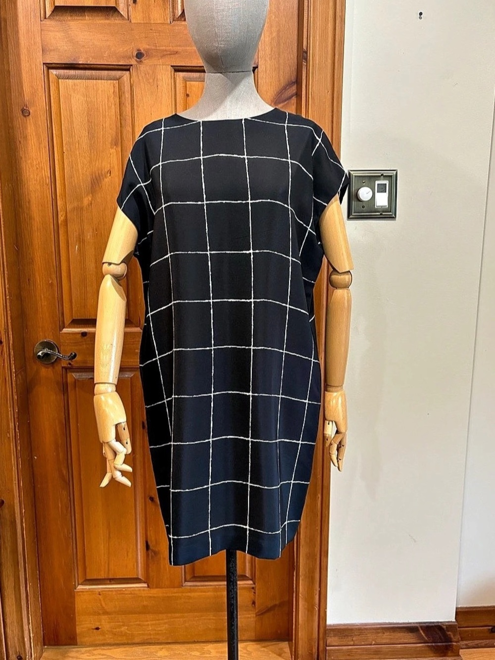 VINCE Silk Checkered Mini Dress Black & White Size Medium